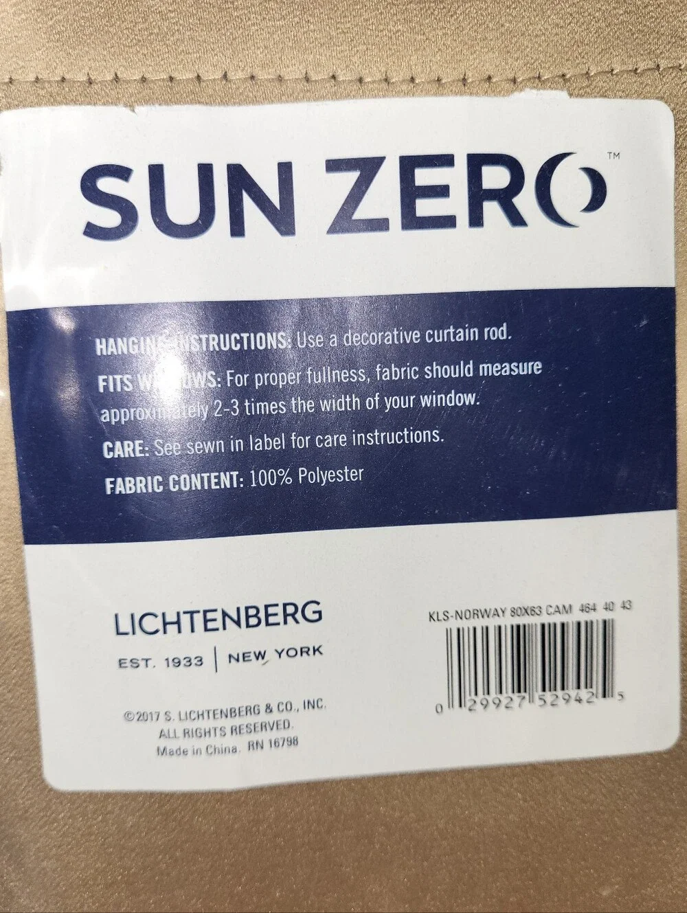 NIB SUN ZERO Grommet Blackout Curtains Lichtenberg Norway 80x63 Panel, Tan/Gold